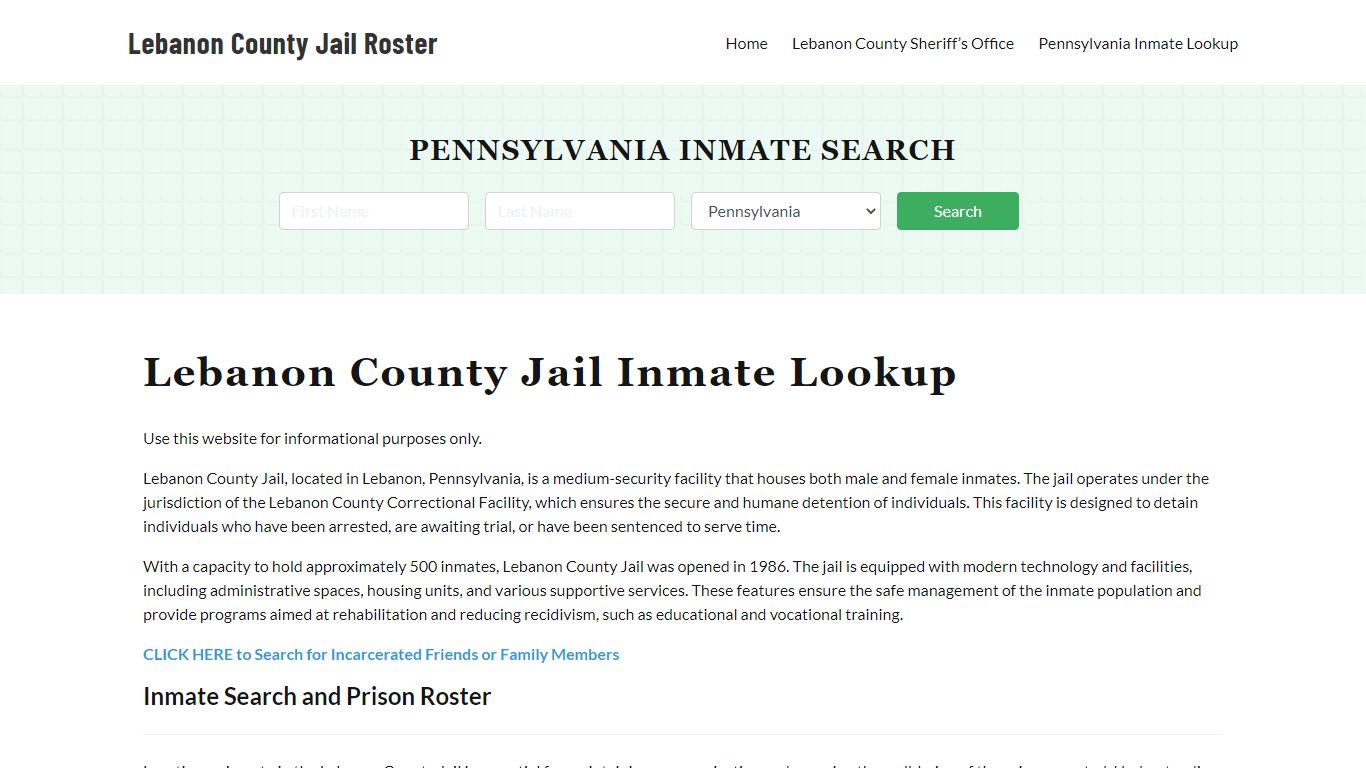 Lebanon County Jail Roster Lookup, PA, Inmate Search