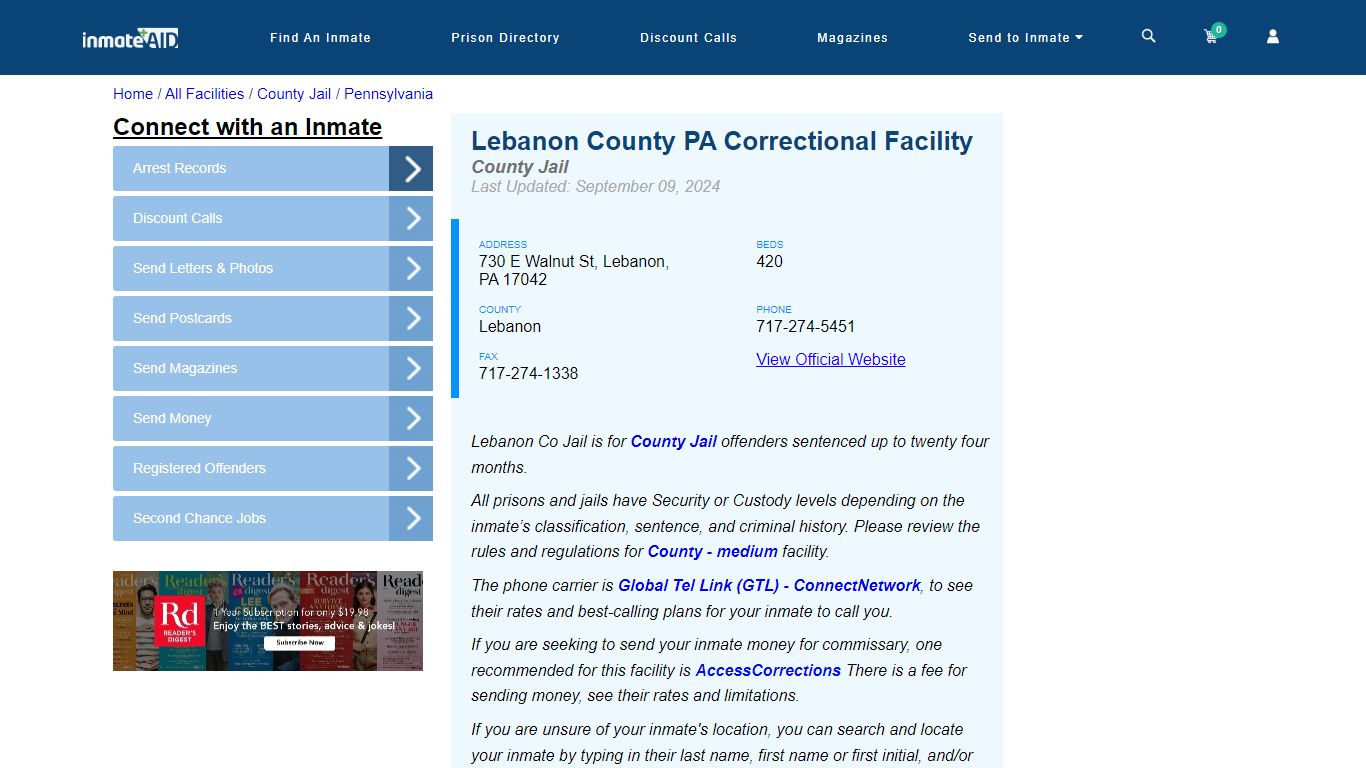 Lebanon County PA Correctional Facility - Inmate Locator